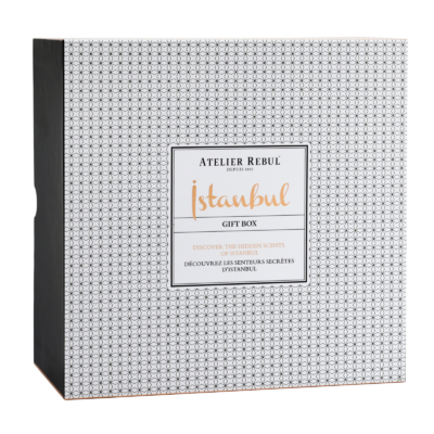 Atelier Rebul Istanbul cadeaudoos, wit met grijs patroon en Istanbul-etiket