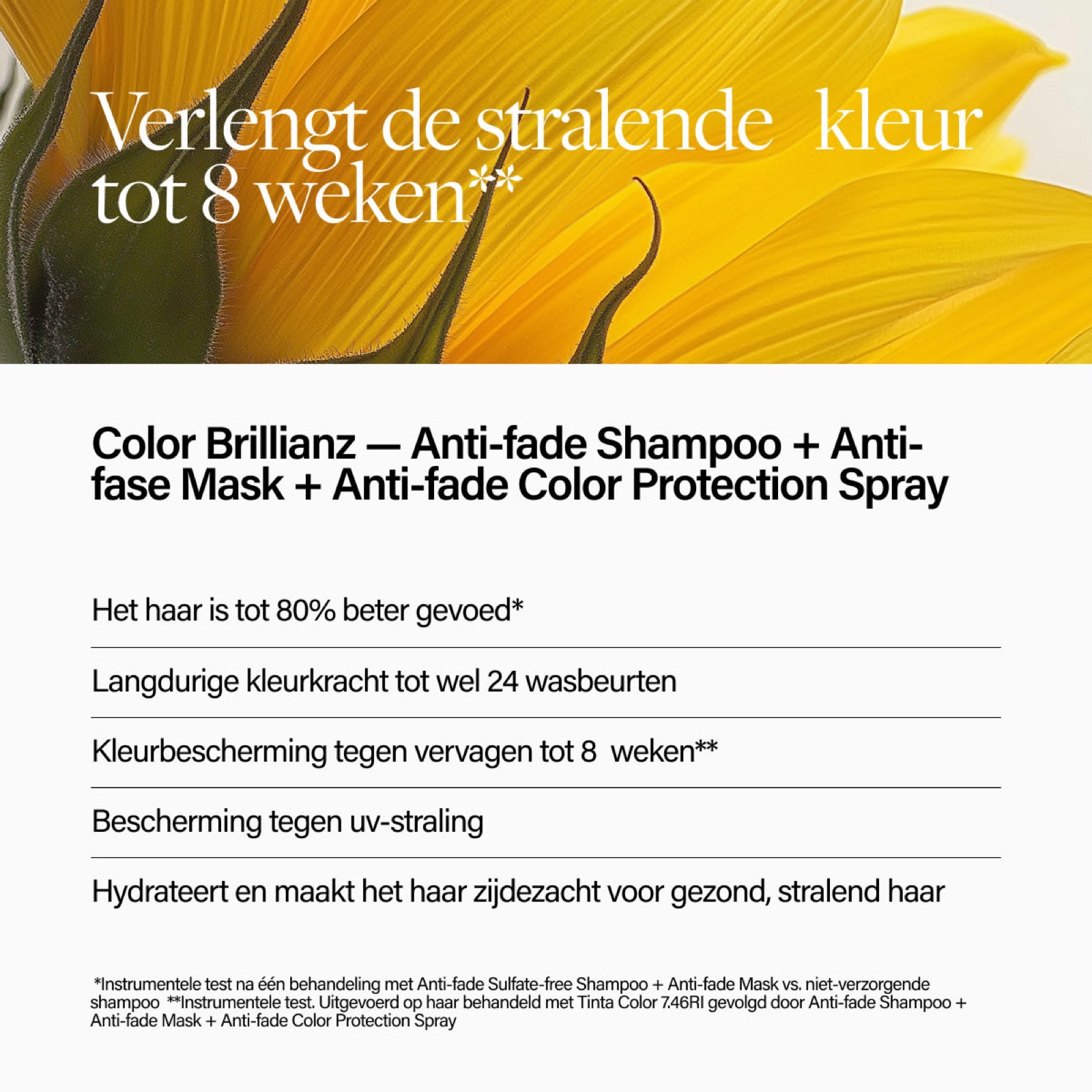 Keune Color Brillianz Anti-fade shampoo, masker en beschermende spray samen in beeld