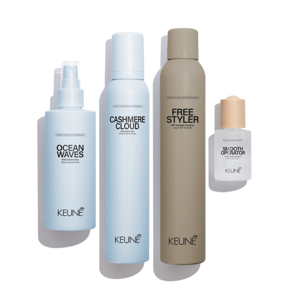 Keune Style Ocean Waves, Cashmere Cloud, Free Styler en Smooth Operator naast elkaar