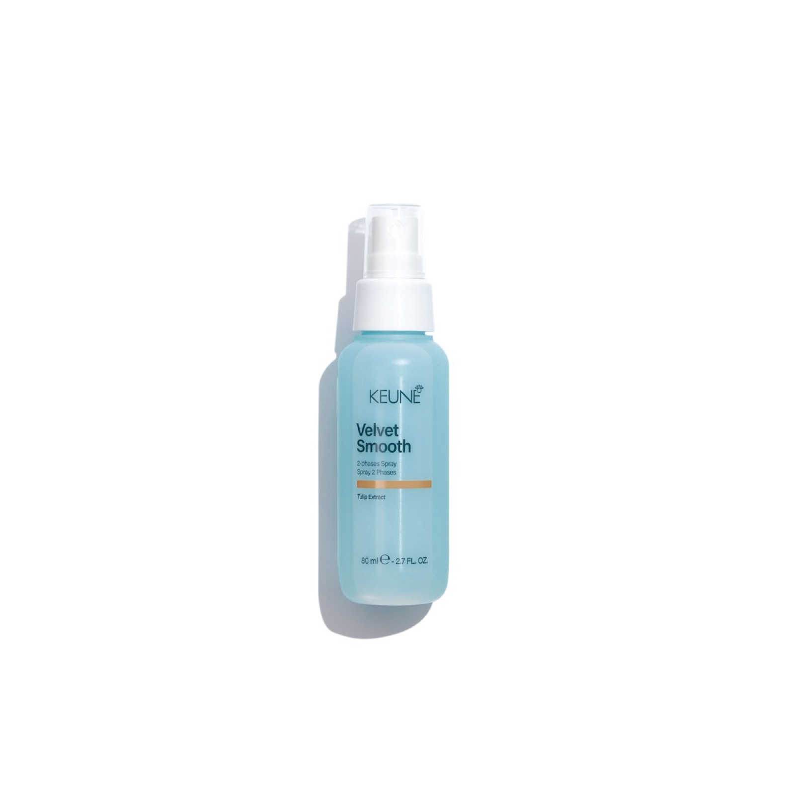 Keune Velvet Smooth 2-Phase Spray 80 ml, vrijstaande productfoto van het reisflesje